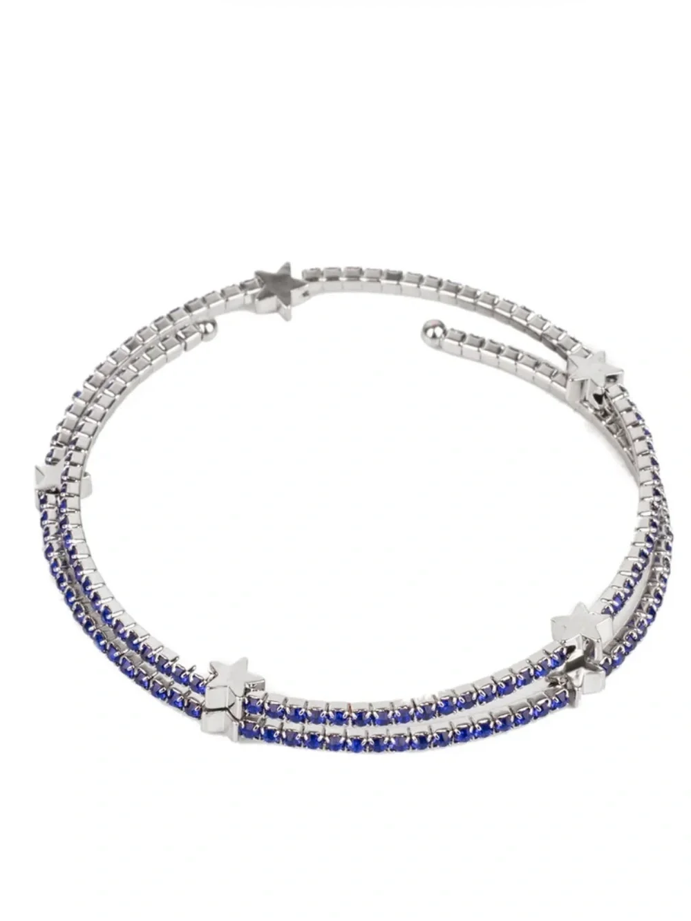 New! Let Freedom Bling Star Blue Crystal Double Strand Silver Wrap Bracelet